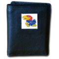 Kansas Jayhawks Tri-fold Leather Wallet with Tin