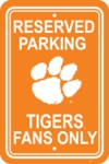 Clemson Tigers 12" X 18" Plastic Parking Sign