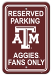 Texas A&M Aggies 12" X 18" Plastic Parking Sign