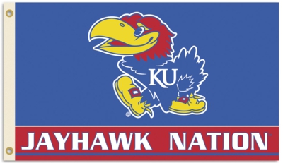 University of Kansas "Jayhawk Nation" 3' x 5' Flag - Click Image to Close