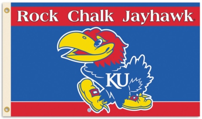 Kansas Jayhawks 3' x 5' Flag - "Rock Chalk Jayhawk" - Click Image to Close