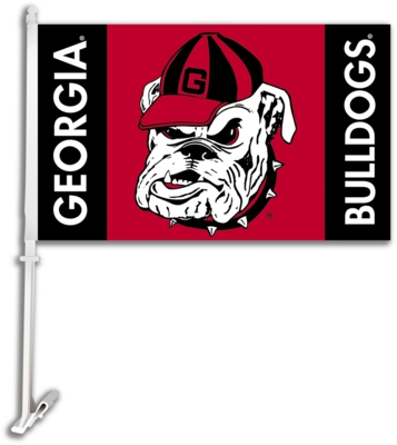 Georgia Bulldogs Car Flag & Wall Bracket - Mascot - Click Image to Close