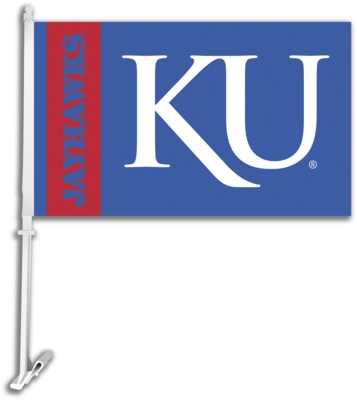 Kansas Jayhawks Car Flag & Wall Bracket - "KU" - Click Image to Close