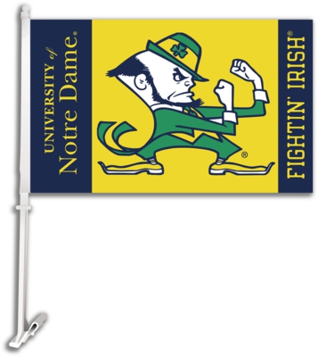 Notre Dame Fightin' Irish Car Flag & Wall Bracket - Leprechaun - Click Image to Close