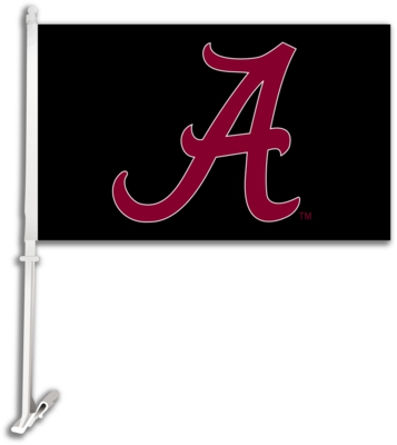 Alabama Crimson Tide Car Flag & Wall Bracket - Black - Click Image to Close