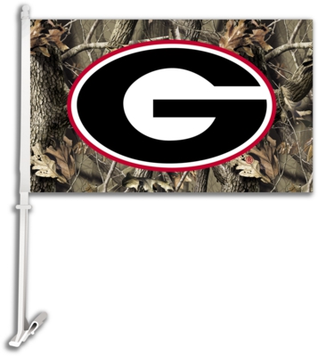 Georgia Bulldogs Car Flag & Wall Bracket - Realtree Camo - Click Image to Close