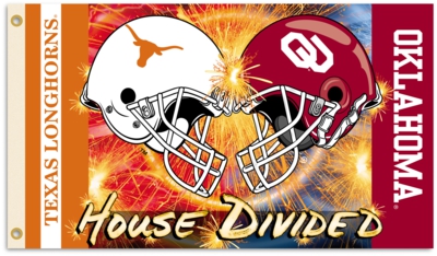 Oklahoma - Texas 3' x 5' House Divided Helmets Flag w/ Grommets - Click Image to Close