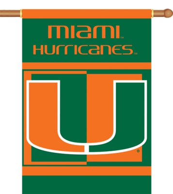 Miami Hurricanes 2-Sided 28" x 40" Banner with Pole Sleeve - Click Image to Close