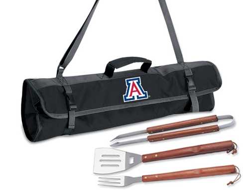 University of Arizona Wildcats 3 Piece BBQ Tool Set With Tote - Click Image to Close