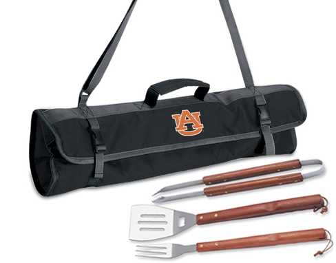 Auburn University Tigers 3 Piece BBQ Tool Set With Tote - Click Image to Close
