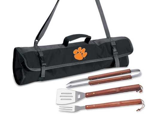 Clemson University Tigers 3 Piece BBQ Tool Set With Tote - Click Image to Close