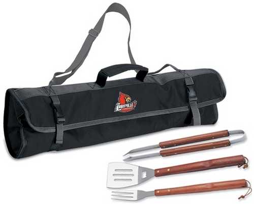 University of Louisville Cardinals 3 pc BBQ Tool Set With Tote - Click Image to Close