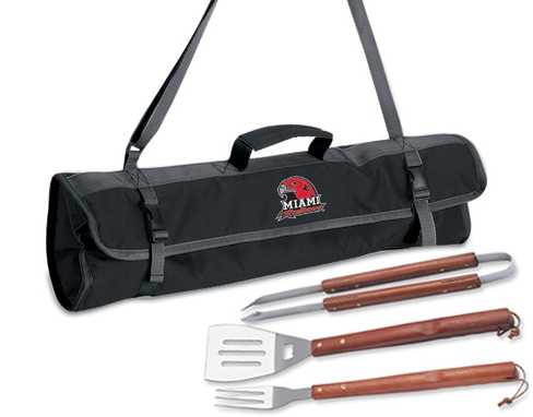 Miami University RedHawks 3 Piece BBQ Tool Set With Tote - Click Image to Close