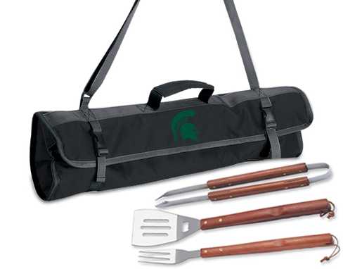 Michigan State University Spartans 3 pc BBQ Tool Set With Tote - Click Image to Close