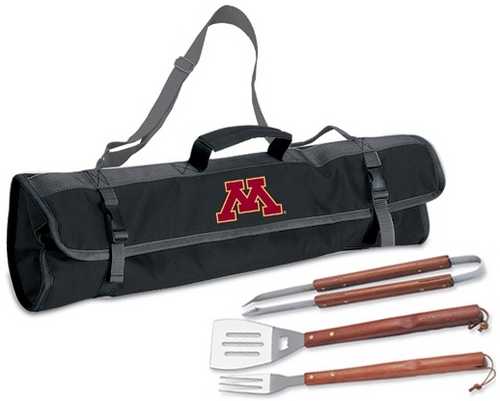 Minnesota Golden Gophers 3 Piece BBQ Tool Set With Tote - Click Image to Close