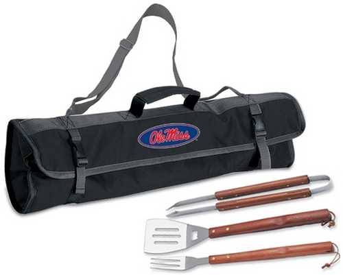 University of Mississippi Rebels 3 Piece BBQ Tool Set With Tote - Click Image to Close