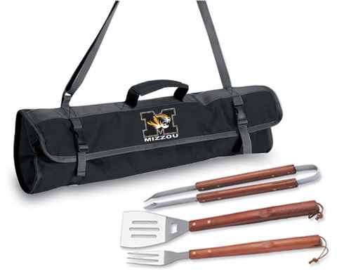 University of Missouri Tigers 3 Piece BBQ Tool Set With Tote - Click Image to Close
