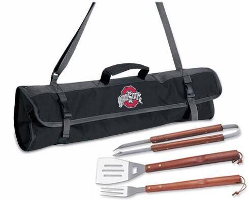 Ohio State University Embroidered 3 Piece BBQ Tool Set With Tote - Click Image to Close