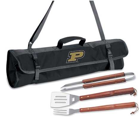 Purdue University Boilermakers 3 Piece BBQ Tool Set With Tote - Click Image to Close