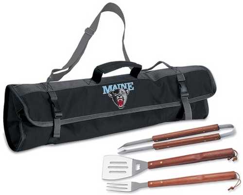 University of Maine Black Bears 3 Piece BBQ Tool Set With Tote - Click Image to Close