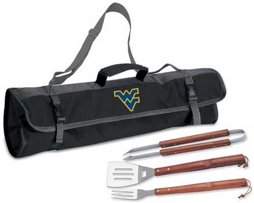 West Virginia University Mountaineers 3pc BBQ Tool Set With Tote - Click Image to Close