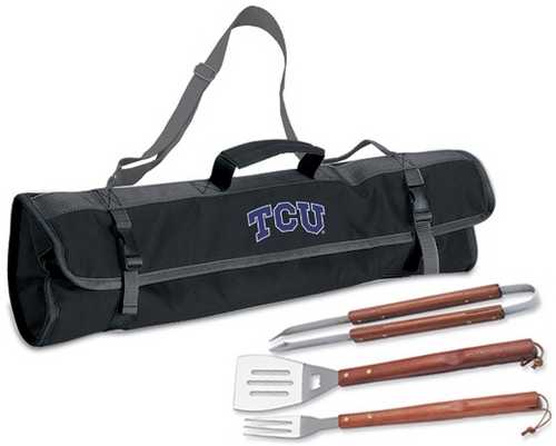 TCU Horned Frogs 3 Piece BBQ Tool Set With Tote - Click Image to Close