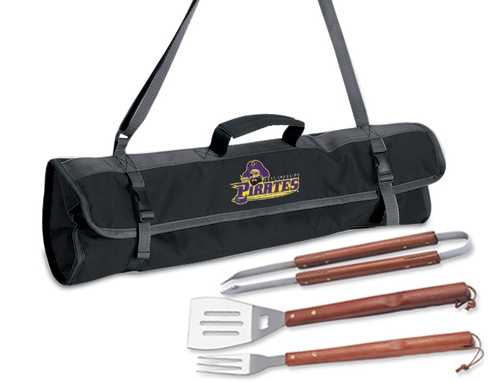 East Carolina University Pirates 3 Piece BBQ Tool Set With Tote - Click Image to Close