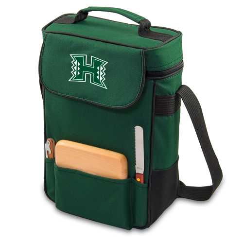 Hawaii Warriors Embr. Duet Wine & Cheese Tote - Hunter Green - Click Image to Close