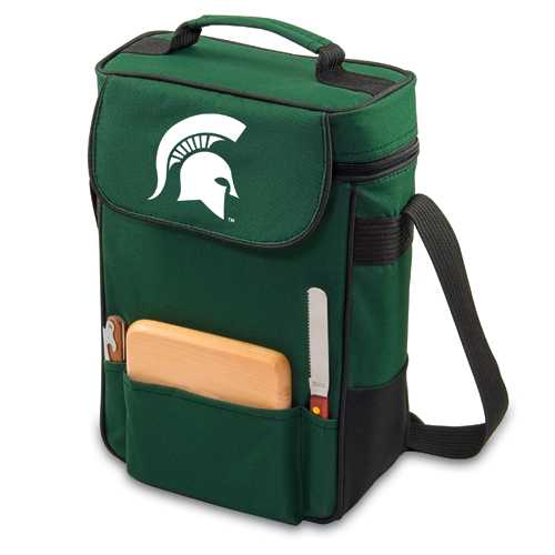 Michigan State Spartans Embr. Duet Wine & Cheese Tote - Green - Click Image to Close