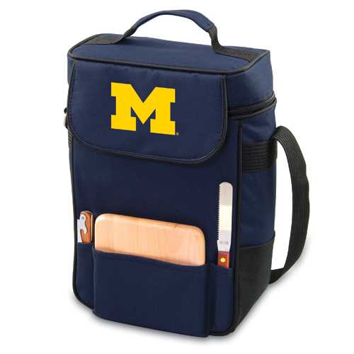 Michigan Wolverines Embr. Duet Wine & Cheese Tote - Navy - Click Image to Close