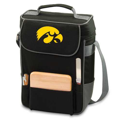 Iowa Hawkeyes Embr. Duet Wine & Cheese Tote - Black - Click Image to Close