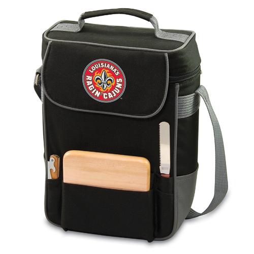 UL Lafayette Ragin Cajuns Duet Wine & Cheese Tote - Black - Click Image to Close