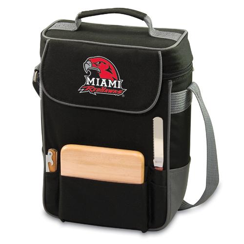 Miami RedHawks Duet Wine & Cheese Tote - Black - Click Image to Close