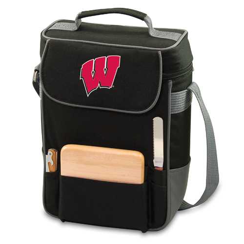 Wisconsin Badgers Embr. Duet Wine & Cheese Tote - Black - Click Image to Close
