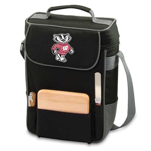 Wisconsin Badgers Duet Wine & Cheese Tote - Black - Click Image to Close