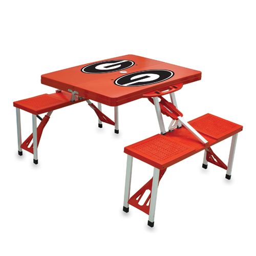 Georgia Bulldogs Folding Picnic Table with Seats - Red - Click Image to Close