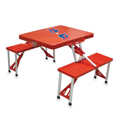 Louisiana Tech Bulldogs Folding Picnic Table with Seats - Red - Click Image to Close