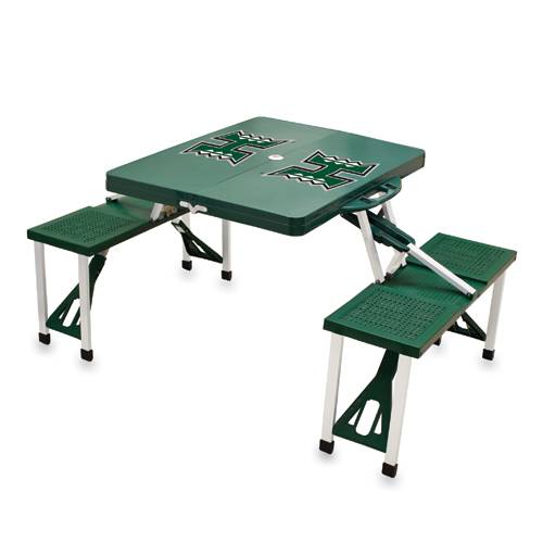 Hawaii Warriors Folding Picnic Table with Seats - Hunter Green - Click Image to Close