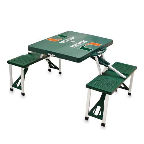 Miami Hurricanes Folding Picnic Table with Seats - Hunter Green - Click Image to Close