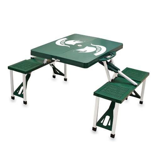 Michigan State Spartans Folding Picnic Table with Seats - Green - Click Image to Close