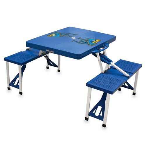 Delaware Blue Hens Folding Picnic Table with Seats - Blue - Click Image to Close