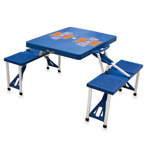 Illinois Fighting Illini Folding Picnic Table with Seats - Blue - Click Image to Close