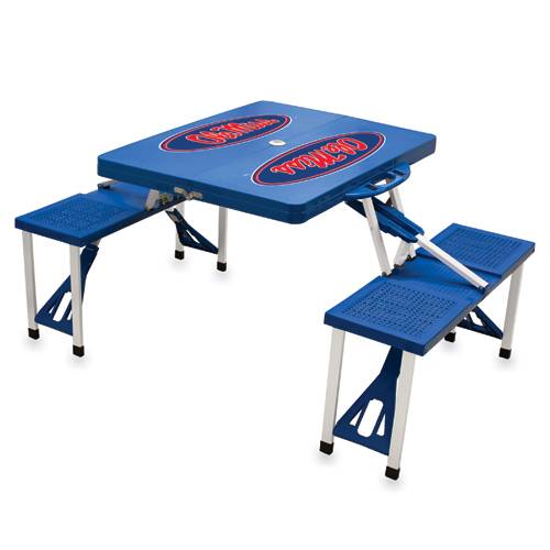 Ole Miss Rebels Folding Picnic Table with Seats - Blue - Click Image to Close