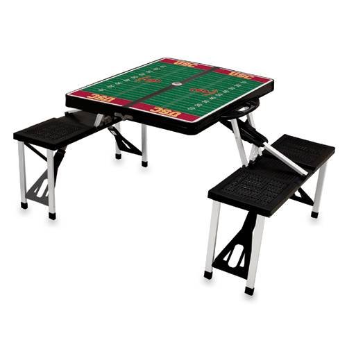 USC Trojans Football Picnic Table with Seats - Black - Click Image to Close