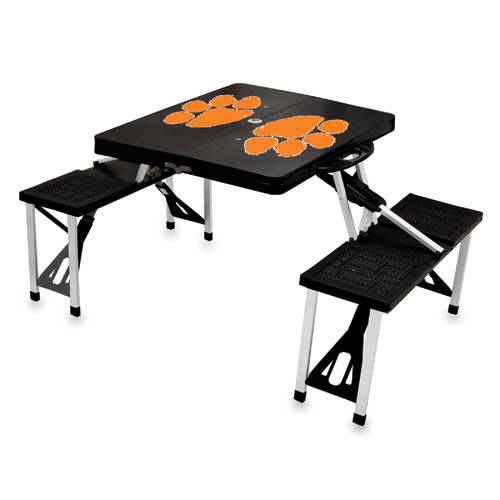 Clemson Tigers Folding Picnic Table with Seats - Black - Click Image to Close