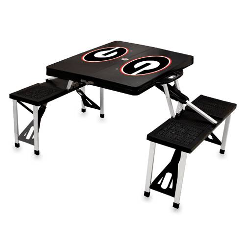 Georgia Bulldogs Folding Picnic Table with Seats - Black - Click Image to Close