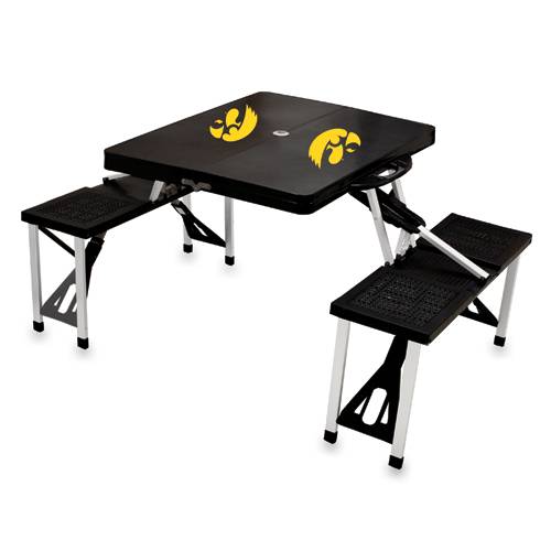 Iowa Hawkeyes Folding Picnic Table with Seats - Black - Click Image to Close