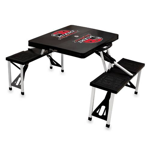 Miami RedHawks Folding Picnic Table with Seats - Black - Click Image to Close