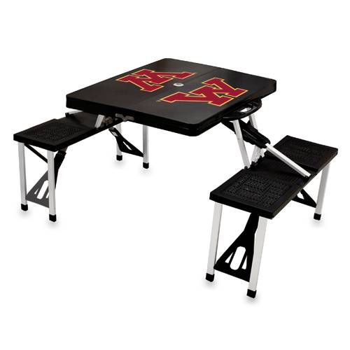 Minnesota Golden Gophers Folding Picnic Table with Seats - Black - Click Image to Close