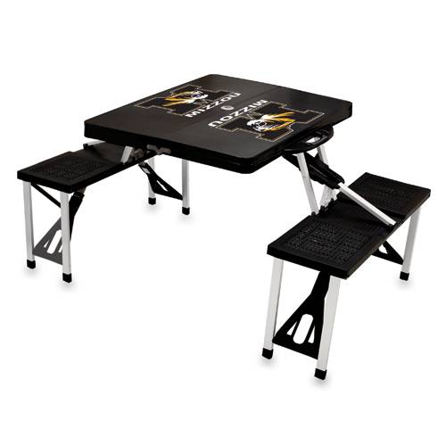 Mizzou Tigers Folding Picnic Table with Seats - Black - Click Image to Close